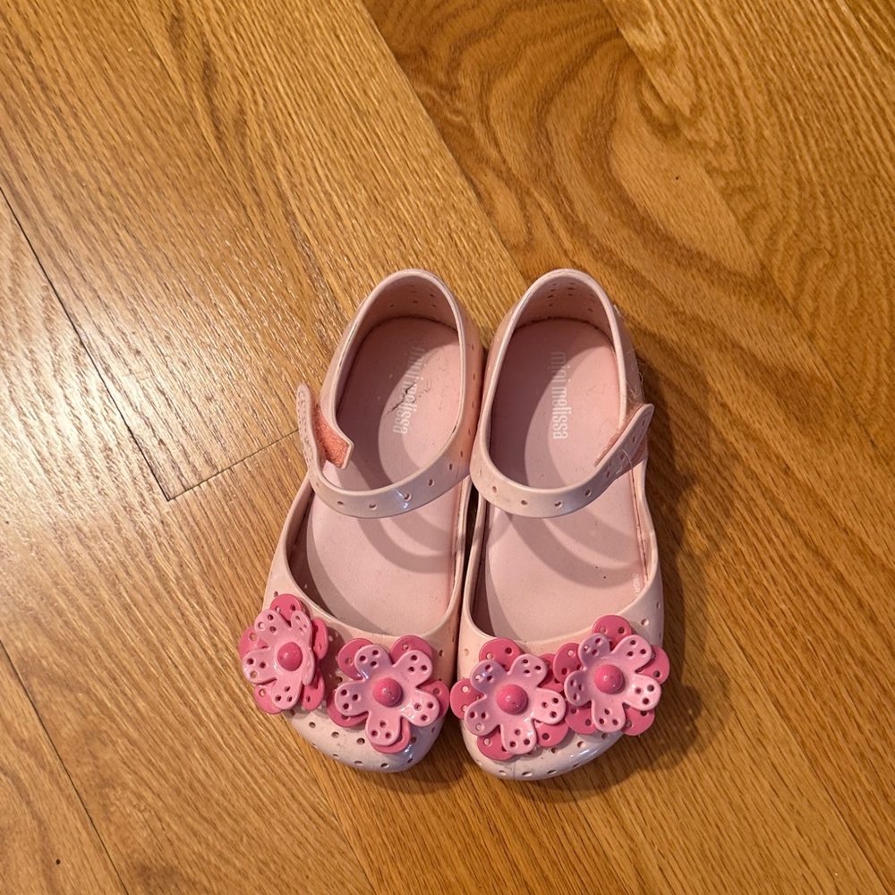 Mini Melissa Pink Kids Shoes with Floral Design